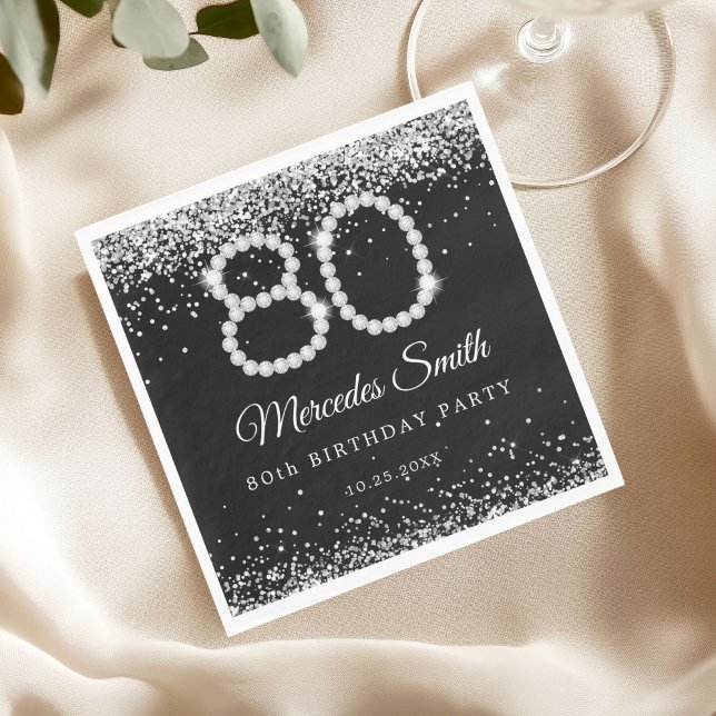 Servilleta De Papel Fiesta de cumpleaños 80 de los diamantes de plata  (Diamonds 80th Birthday Party Napkin)