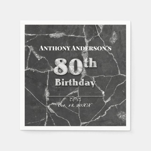 Servilleta De Papel Fiesta de cumpleaños 80 de Marble (Anverso)