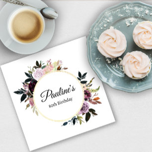 Servilleta De Papel Fiesta de cumpleaños 80 del Rosa Morple Mauve Flor