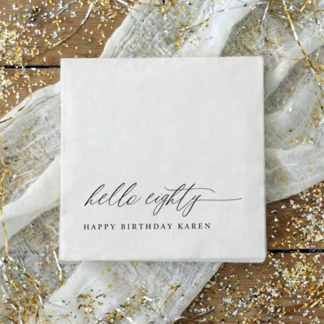 Servilleta De Papel Fiesta de cumpleaños 80 Hola 80 Moderno hito (80th birthday party napkins - modern elegant hello eighty birthday party decor - milestone)