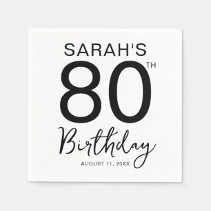 Servilleta De Papel Fiesta de cumpleaños 80 Minimalista Negro Blanco