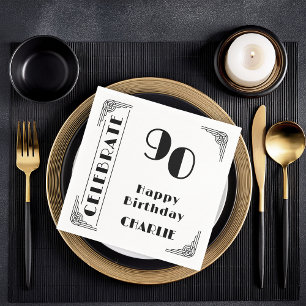 Servilleta De Papel Fiesta de cumpleaños 90 elegante Art Deco negro y