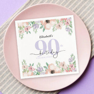 Servilleta De Papel Fiesta de cumpleaños 90 Elegante Floral Pastel