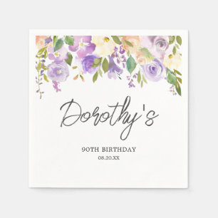 Servilleta De Papel Fiesta de cumpleaños 90 Purple Rose Floral persona