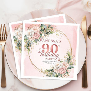 Servilleta De Papel Fiesta de cumpleaños 90 Shimmering Rose Gold Flora