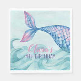 Servilleta De Papel Fiesta de cumpleaños acuarela sirena