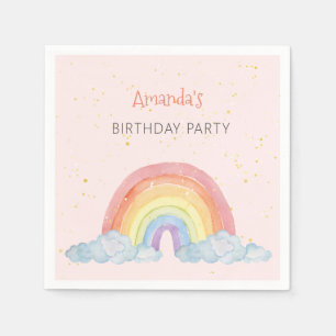 Servilleta De Papel Fiesta de cumpleaños con arcoiris de color de agua
