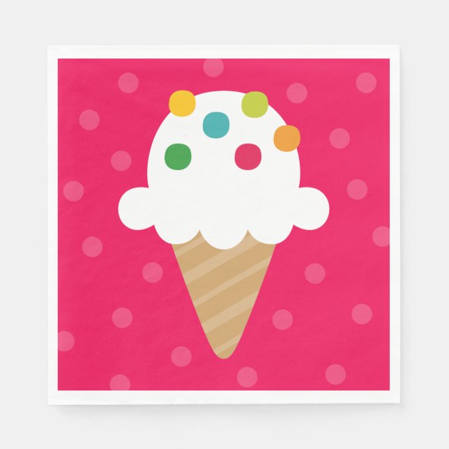 Servilleta De Papel Fiesta de Cumpleaños con Cono de Helado (Anverso)