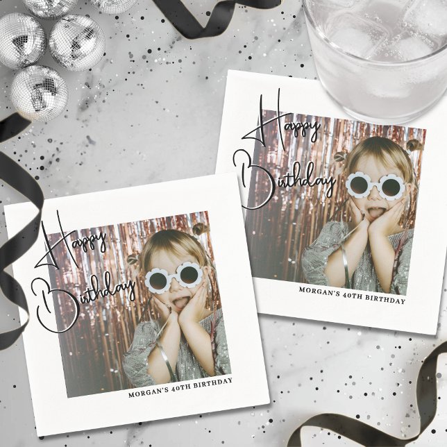 Servilleta De Papel Fiesta de cumpleaños con foto personalizada (Personalized Photo Happy Birthday Party Napkins)