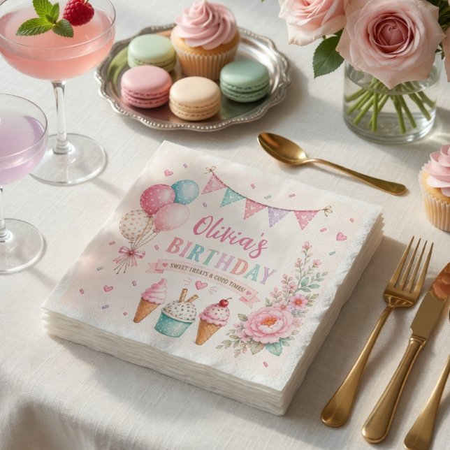 Servilleta De Papel Fiesta de Cumpleaños con Helado Pastel Personaliza (Subido por el creador)