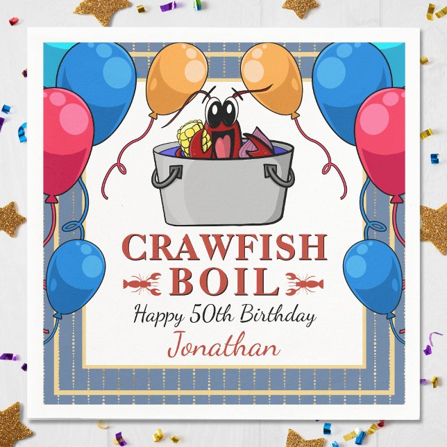 Servilleta De Papel Fiesta de Cumpleaños con Hervido de Cangrejos y Ma (Crawfish Boil Birthday Seafood Party Napkins! Perfect for a birthday of any age!)