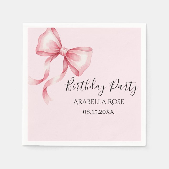 Servilleta De Papel Fiesta de Cumpleaños con Lazo Rosa Caprichoso (Anverso)