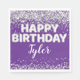 Servilleta De Papel Fiesta de Cumpleaños con Plata y Morado