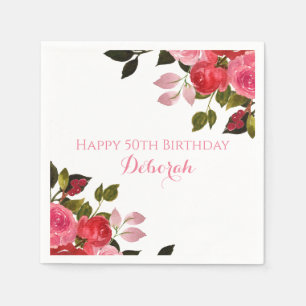 Servilleta De Papel Fiesta de Cumpleaños con Rosas Florales Personaliz