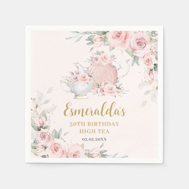 Servilleta De Papel Fiesta de Cumpleaños con Té de la Tarde Floral Ros (Anverso)