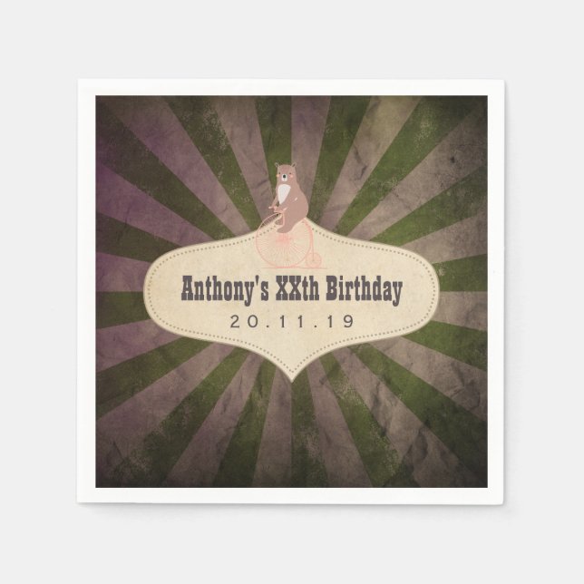 Servilleta De Papel Fiesta de cumpleaños con tema de circo vintage (Anverso)