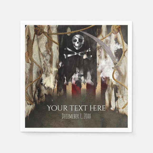 Servilleta De Papel Fiesta de cumpleaños con tema pirata o despedida d (Anverso)