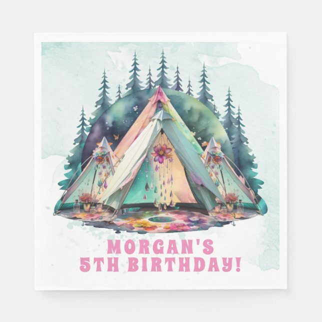 Servilleta De Papel Fiesta de cumpleaños de acampada y pijamada (Anverso)
