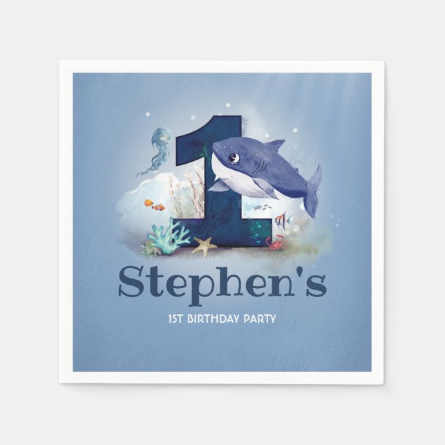 Servilleta De Papel Fiesta de cumpleaños de Baby Shark (Anverso)