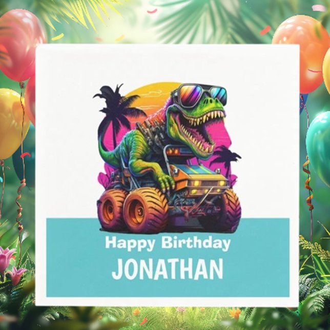 Servilleta De Papel Fiesta de cumpleaños de BLUE Dino-Mite MONSTER (Get ready to rev up the fun with BLUE Dino-Mite MONSTER TRUCK birthday party napkins! )
