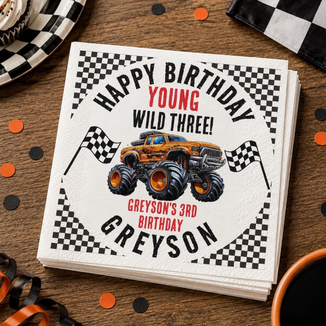 Servilleta De Papel Fiesta de Cumpleaños de Camiones Monstruo para Niñ (Modern Kids Monster Trucks Birthday Party Paper napkins)