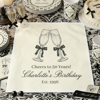 Servilleta De Papel Fiesta de Cumpleaños de Champán Vintage en Blanco