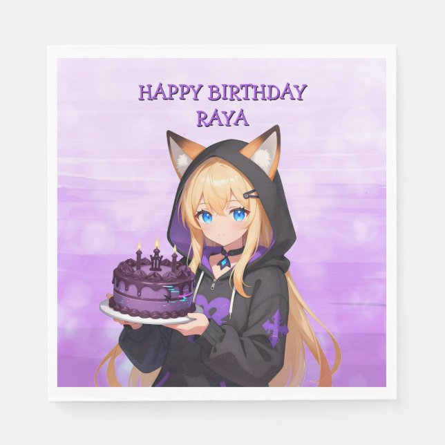 Servilleta De Papel Fiesta de cumpleaños de chica anime linda (Anverso)