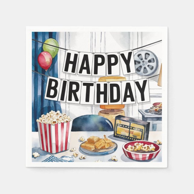 Servilleta De Papel Fiesta de cumpleaños de Cine Night Popcorn (Anverso)