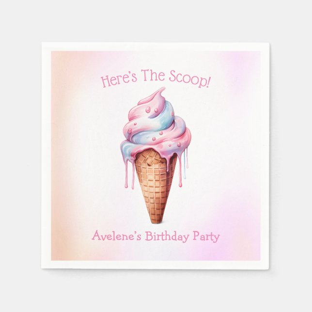 Servilleta De Papel Fiesta de cumpleaños de crema de hielo azul rosa C (Anverso)