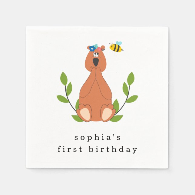 Servilleta De Papel Fiesta de cumpleaños de Cute Bee Bee (Anverso)