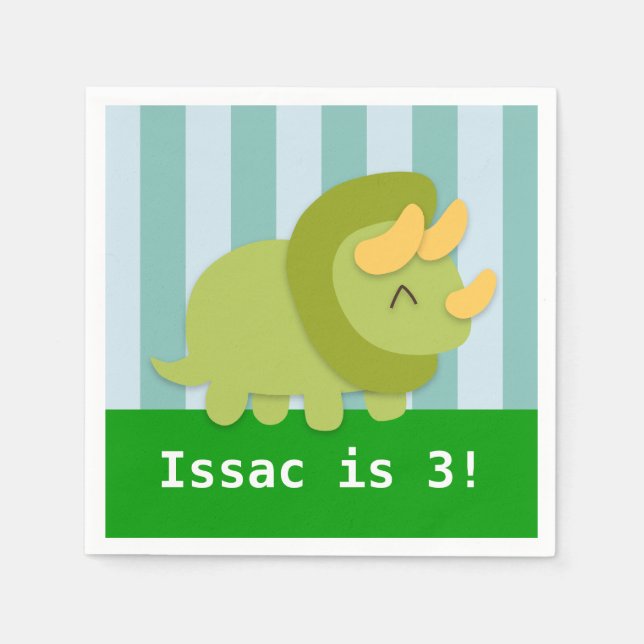 Servilleta De Papel Fiesta de cumpleaños de Cute Triceratops Dinosaur (Anverso)