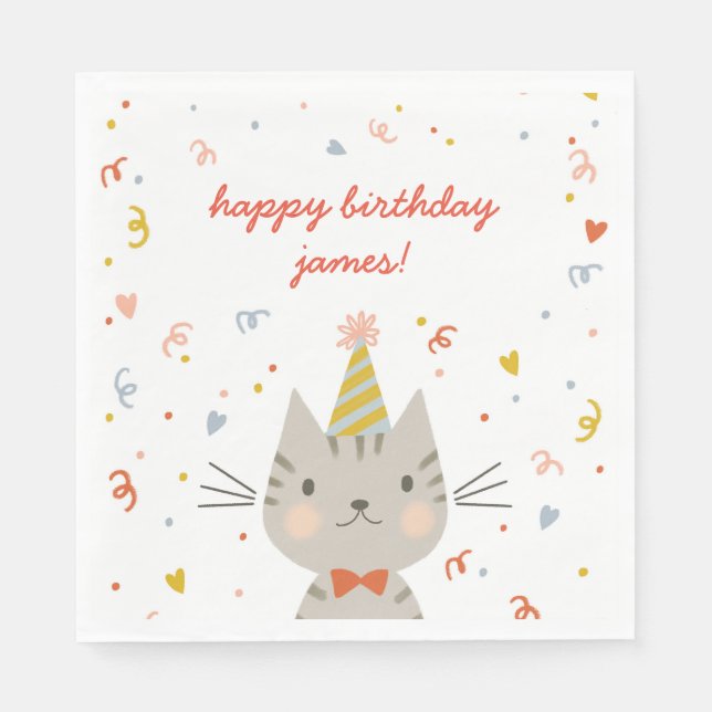 Servilleta De Papel Fiesta de cumpleaños de Dapper Kitty (Anverso)