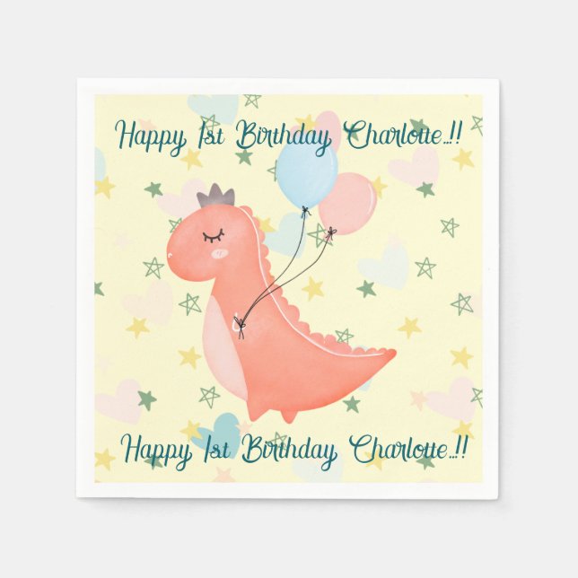 Servilleta De Papel Fiesta de cumpleaños de Dino (Anverso)