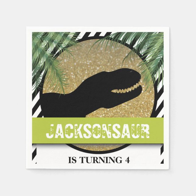 Servilleta De Papel Fiesta de cumpleaños de dinosaurio estrenada (Anverso)