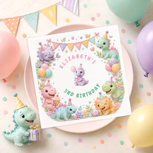 Servilleta De Papel Fiesta de cumpleaños de dinosaurio rosa lindo (Subido por el creador)