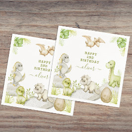 Servilleta De Papel Fiesta de Cumpleaños de Dinosaurios con Acuarela p