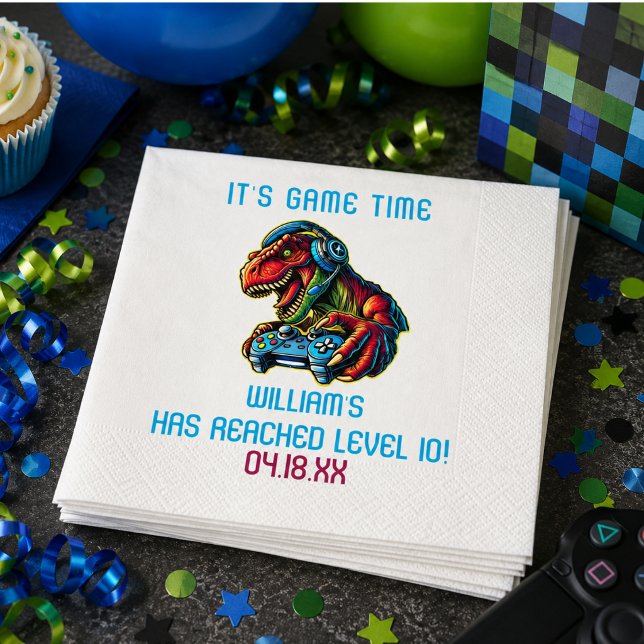 Servilleta De Papel Fiesta de cumpleaños de dinosaurios de videojuegos (Video Game Dinosaur Gaming Birthday Party Napkins)