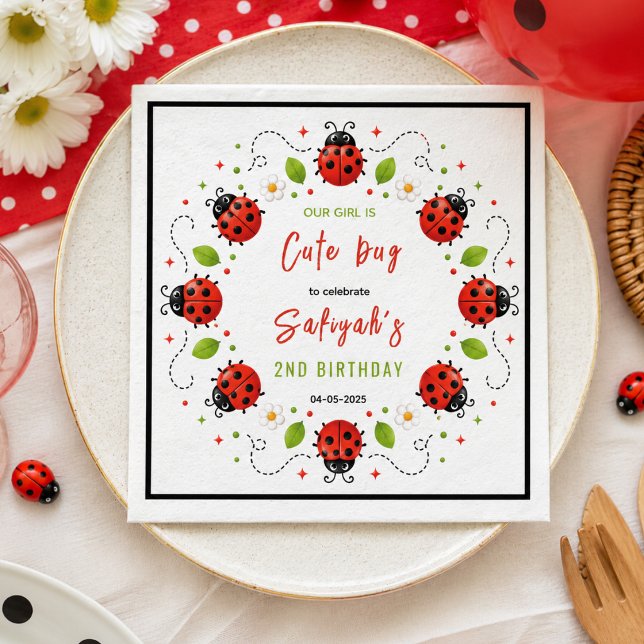 Servilleta De Papel Fiesta de Cumpleaños de Dos Años de Dos Mariquitas (Two Cute Ladybug 2nd Birthday Party for Kids Napkins
)