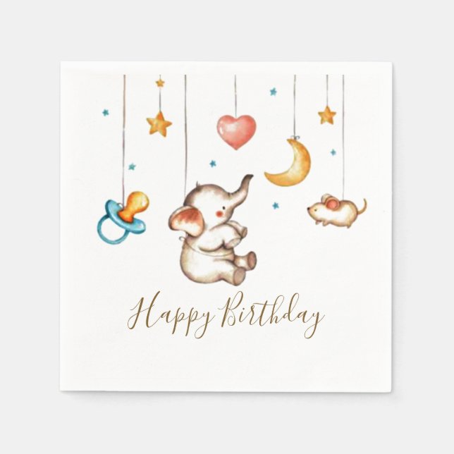 Servilleta De Papel Fiesta de cumpleaños de elefante bebé lindo (Anverso)