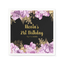 Fiesta de Cumpleaños de Flores de Lila y Oro Elega