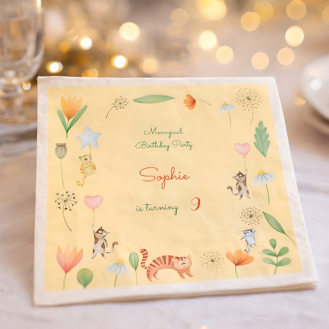 Servilleta De Papel fiesta de cumpleaños de flores y gatos meowgicos (Subido por el creador)