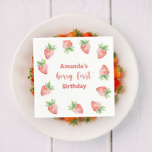 Fiesta de cumpleaños de fresas con acuarela para 1