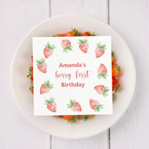 Servilleta De Papel Fiesta de cumpleaños de fresas con acuarela para 1