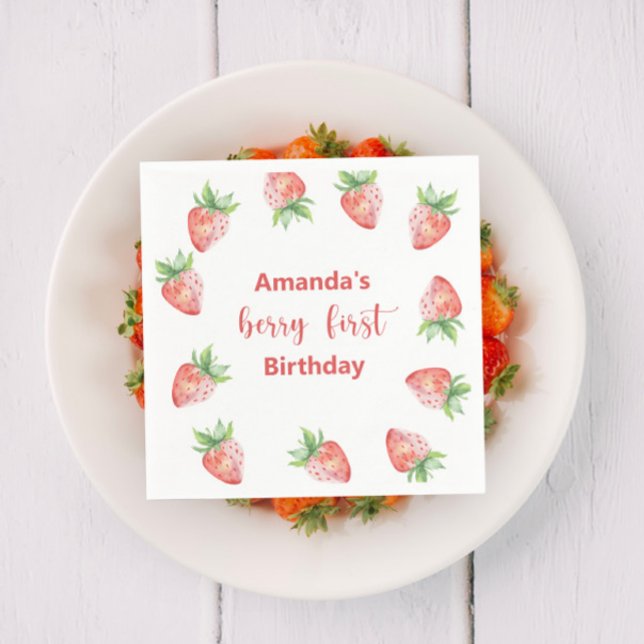 Servilleta De Papel Fiesta de cumpleaños de fresas con acuarela para 1 (Subido por el creador)