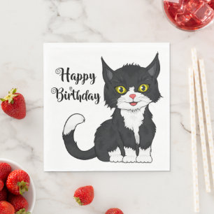 Servilleta De Papel Fiesta de Cumpleaños de Gatito Lindo Dibujos Anima