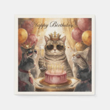 Fiesta de cumpleaños de gato con pastel rosa y ami