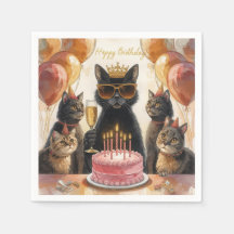 Fiesta de cumpleaños de gato negro con pastel rosa