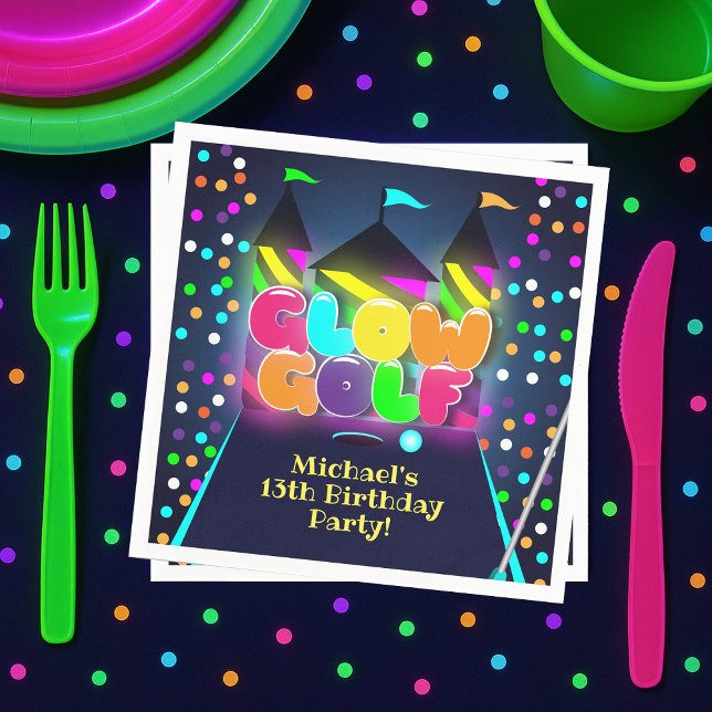 Servilleta De Papel Fiesta de cumpleaños de golf en miniatura brillant (Glow Miniature Golf Birthday Party Napkins
)