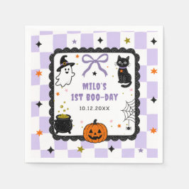 Servilleta De Papel Fiesta de cumpleaños de Halloween de gingham púrpu