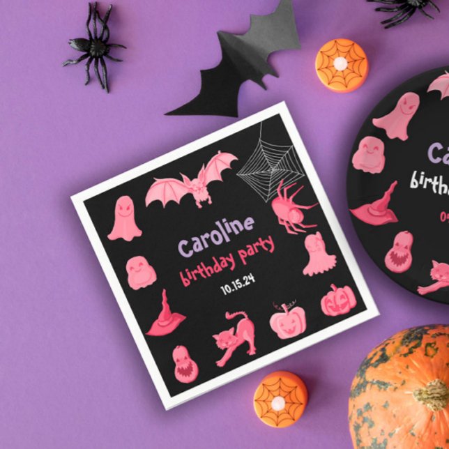 Servilleta De Papel Fiesta de cumpleaños de Halloween negro rosa Napki (Pink black Halloween birthday party Napkin
)